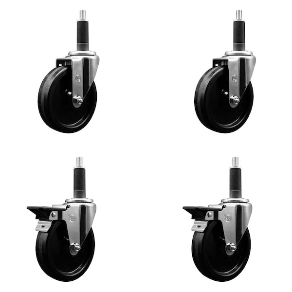 5'' Phenolic Wheel Swivel 1'' Expanding Stem Caster Set 2 Brakes, 4PK